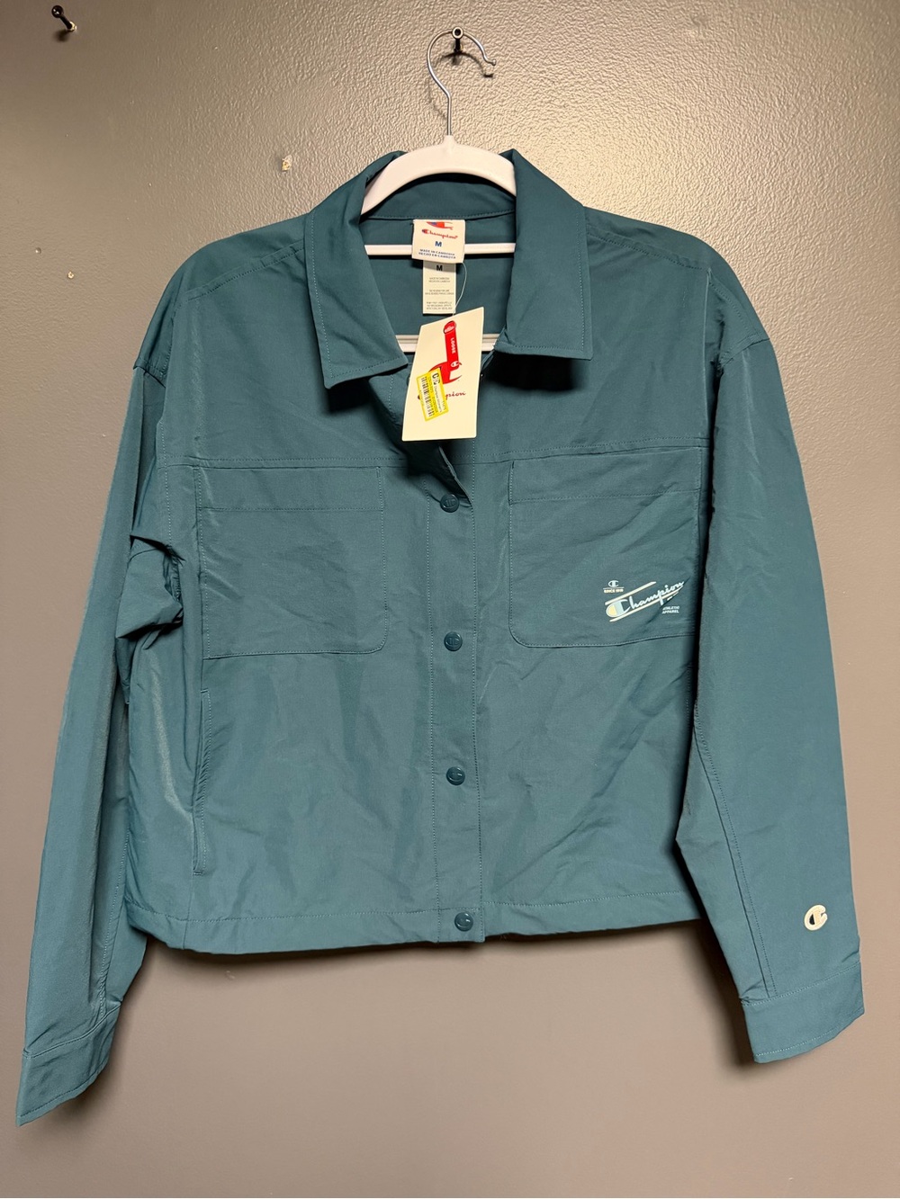 Champion Teal Blue Snap Button Coaches Windbreaker Jacket Medium NWT
